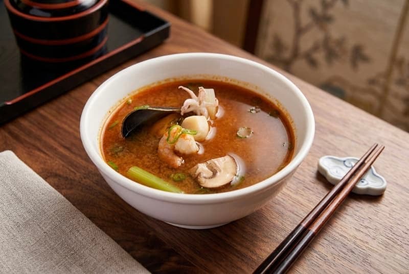 Soupe Miso Épicée aux Fruits de Mer